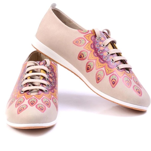 goby Shoes - Goby pink patterned ballerina shoes sneakers peacock vegan leather 5.5